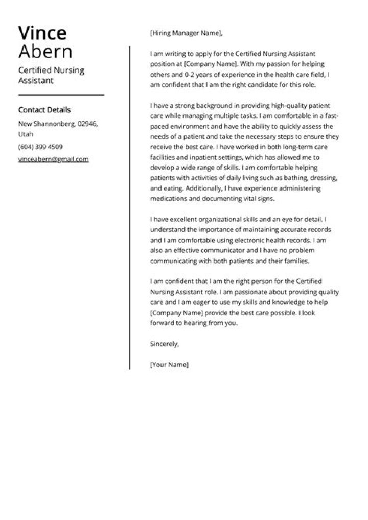 How do I write a cover letter for a nursing assistant?