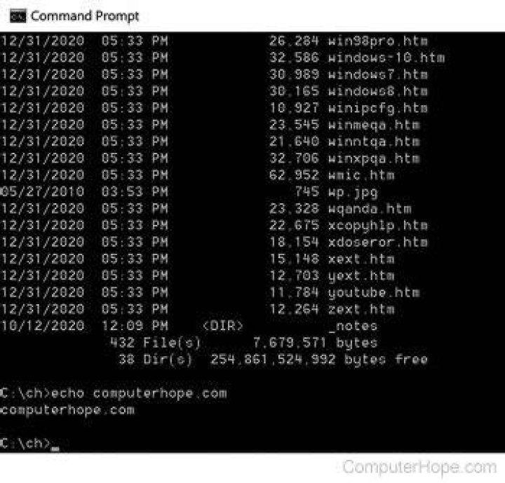What is the DOS command to list files?